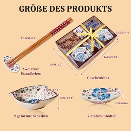 Finsink Sushi Crockery 2 People 6-Piece Ceramic Sushi Plate Set Blue White Delivered in High-Quality Gift Box as a Gift to Friends