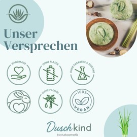 Duschkind Solid Shampoo Lemon Grass with Macadamia Nut Oil, Solid Shower Gel, Natural Cosmetics, Vegan Formula Suitable for Any Hair, Pack of 2, Handmade & Loofah Disc, 100% Organic, Plastic-Free