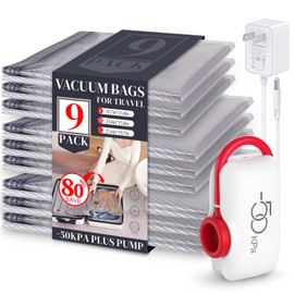 VMstr Vacuum Seal Bags for Clothing Travel, Carry-on Size for Luggage Compression Packing, Space Bags with High Pressure Electric Pump (DC Power) 9-Pack Combo Size Travel Set