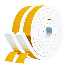 fowong White Foam Weather Stripping- 2 Rolls, 1 Inch Wide X 3/8 Inch Thick, AC Window Insulation High Density Adhesive Foam Seal Tape, 6.5 Ft X 2, Total 13 Feet
