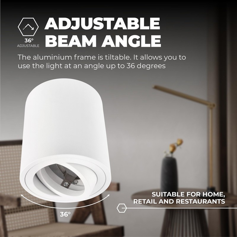 Ledvion Surface-mounted spotlight, round, GU10 socket, white, GU10, diameter 80