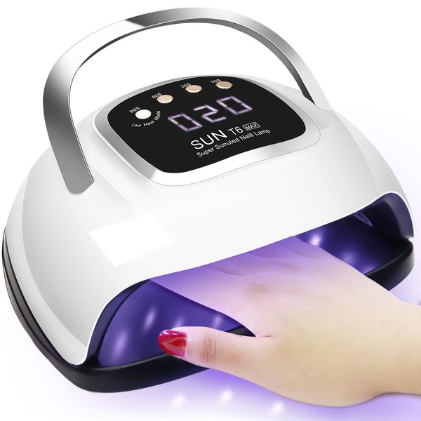LKE 220 W UV lamp for gel nails, UV nail lamp with improved charging plug and 4 timers, LCD display, infrared sensor, removable base, handle, UV lamp for nails, LED lamp nails, UV lamp (white)