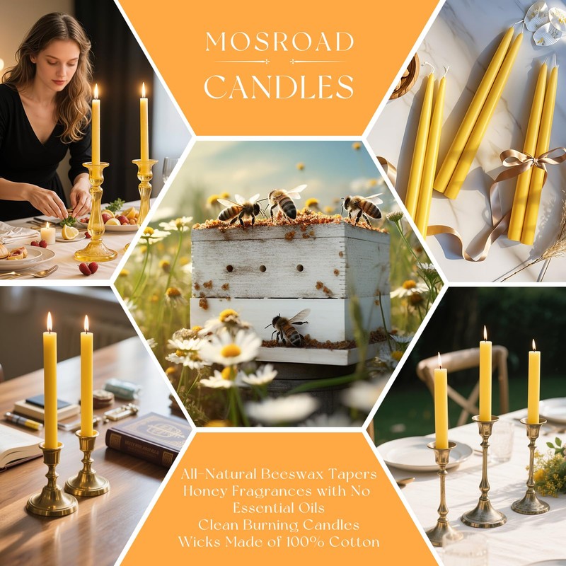 16 Packs Beeswax Taper Candles 9 Inch, All Natural Beeswax