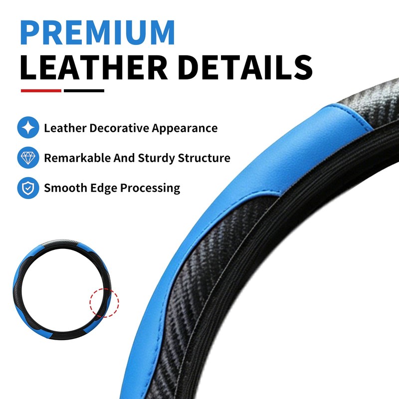 Alieemo Car Steering Wheel Cover, 15 inch Microfiber PU Leather