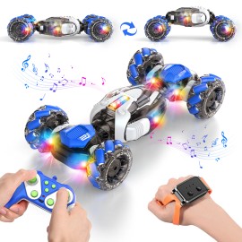 Gesture Sensing RC Stunt Car 360° Rotating 4WD Drift 2.4G Remote Control with Light and Music for Boys Girls 6-12 Years Oldcolor: Blue