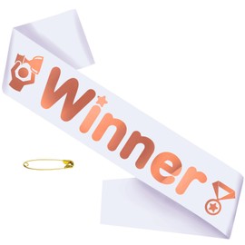 Winner Sash with Rose Gold Foil, White Winner Satin Sash Celebrate in Style at Parties, Contests, Sporting Events and Competitions, Beauty Pageant Gold Sashes, Champion Victor Party Decorations