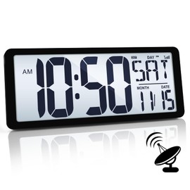 TXL Atomic Clock with Backlight, 14.2" Large Digital Wall Clock Battery Operated, Digital Clock Large display with Day, Date & Temperature, Large wall clock for Bedroom, Livingroom, Office