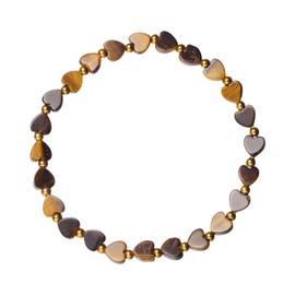 ZKJTEARY Heart Tiger Eye bracelet for Women Men 18k gold plated Beads Brown Natural Stone Healing Real Crystal Stretch bracelet Gemstone bracelets Tiger eye Jewelry for Women Men Mom Girlfriend