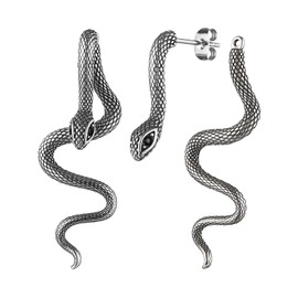 HZMAN Retro Snake Earrings for Men Women Stainless Steel Gothic Punk Severed Splicing Snake Stud Earring Biker Party Jewelry Gifts