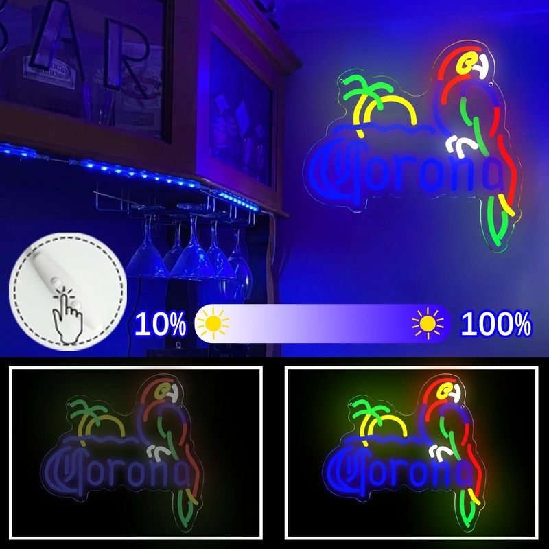 Coron Neon Sign Parrot Neon Lights for Bar Decor, Palm