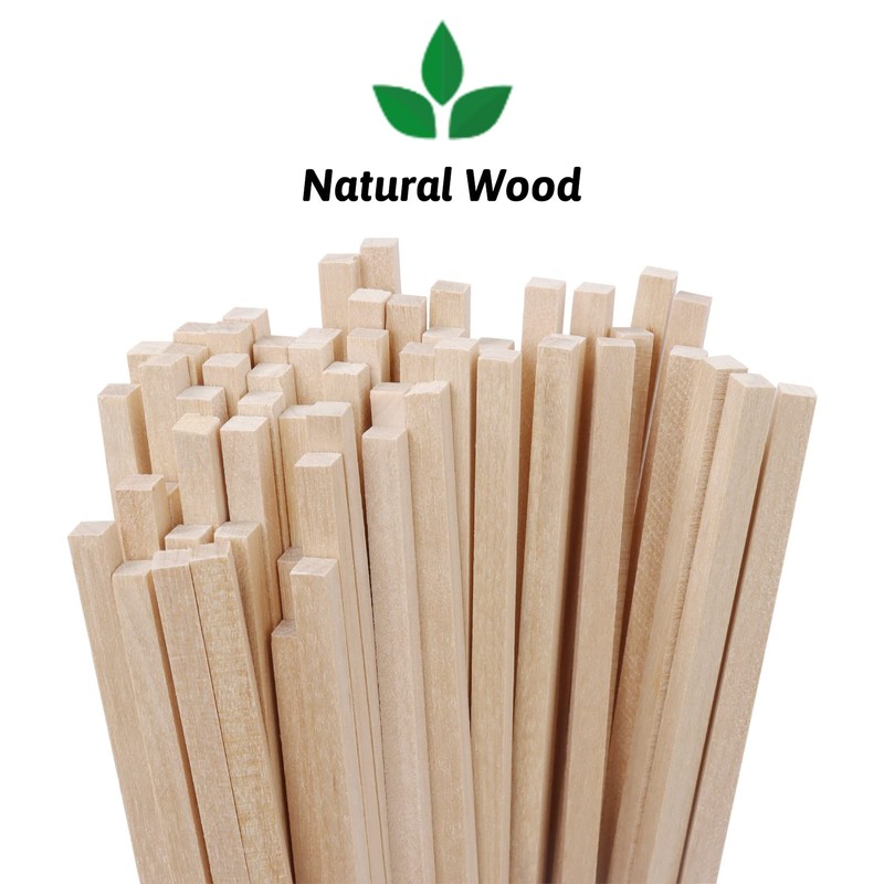 DOITEM 42 Pieces Square Natural Wood Hardwood Sticks for Crafts