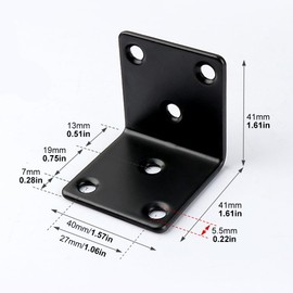 Pack of 10 Angle Connectors, Corner Clips, Perforated Plate Angle 90 Degrees, 40 x 40 x 40 mm, Hole Angle Wood Connector, Heavy Duty Angle Mounting Bracket, Iron Angle, Metal Angle Sheet, Construction