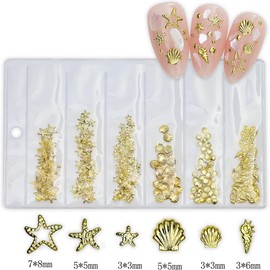 XEAOHESY 400 Pieces Alloy Gold Silver Shell Starfish Nail Charms Cute Shell Charms for Nails Gold Nail Charms Silver Nail Charms with 6 Sizes for Women Girls Nail Art