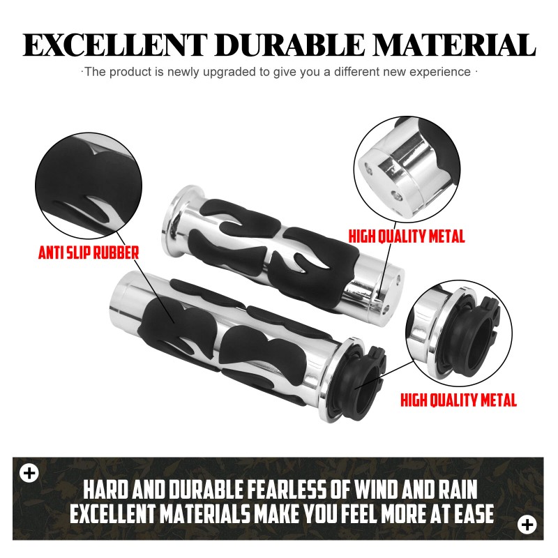 HDBUBALUS 1" 25mm Flame Fire Chrome Handlebar Grips For Harley