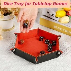 HiLLeo DND Dice Tray 2pcs Hexagon Portable Folding Dice Rolling Tray for Dungeons and Dragons MTG RPG Role Playing Table Games and Dice Games (Black and Red)