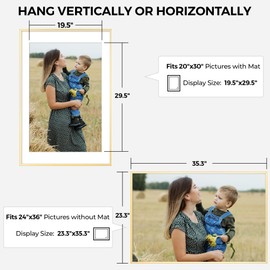 RICHFOCUS Aluminum Picture Frame - 24x36 Gold Metal Frame with Mat for 20x30 Photo, Floating Frame with Tempered Glass - Poster Frame Wall Hook Included for Gallery Wall