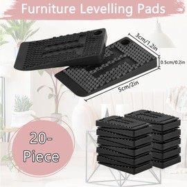 20 Piece Furniture Levellers, Wedges for Levelling, Furniture Level Wedges, Rubber Wedges Shims, Table Soft Pads, Non-Slip Leveler Shims for Uneven Furniture Chair Cabinet (Black)