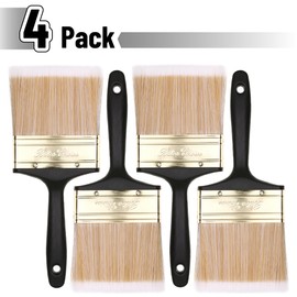 Bates- Deck Stain Brush, 4 Pack, 4 Inch, Soft Tip Wood Stain Brushes for Wood, Brass Plated Steel Ferrule, Ergonomic Handle