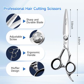Fenice Peak 6'' Hair Cutting Scissors Set 440C Stainless Steel Barber Shears Kit with Cutting & Thinning Scissors