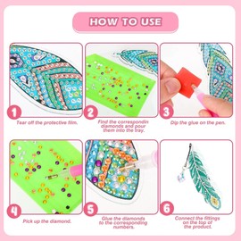 Feather Diamond Art Kits, Diamond Painting Bookmarks with Crystal Pendant, 6 PCS Diamond Painting Kits for Kids, DIY Crystal Diamond Art for Kids, 7 8 9 10 11 Year Old Girl Boys Gift Ideas