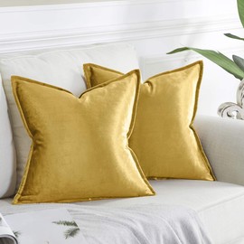 GIGIZAZA Gold Velvet Decorative Throw Pillow Covers, 20x20 Square Couch Sofa Pillow Covers,Set of 2 Square Cushion Covers