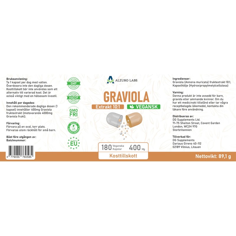 Alzuro Labs Graviola Fruit Extract 4,000mg | 10:1 Extract (400mg)