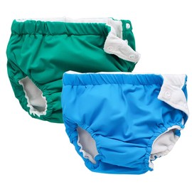 IjnUhb Swim Diapers Baby Reusable 2 Pack ,Washable Pants for 0-3 Years Boys Girls Swimming Lesson Shower Gifts (GreenBlue-2-3 Years）