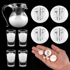Pack of 21 Dollhouse Accessories, 1/12 Gnome Accessories, Miniature Gnome Accessories with Plates, Spoons, Milk Glasses and Milk Bottles, Christmas Dollhouse Tableware for Mini Drinks Party
