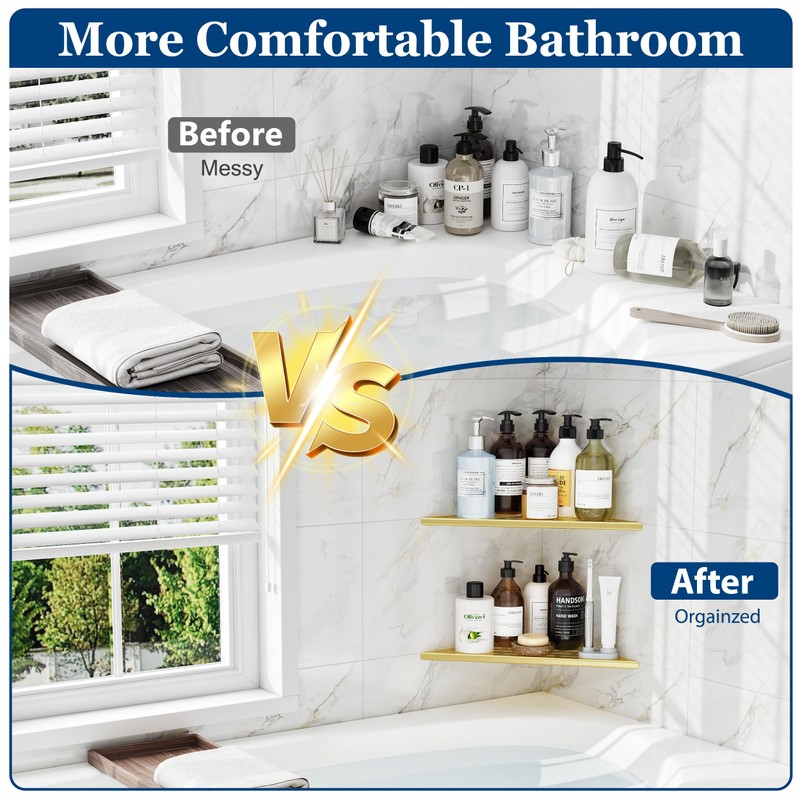 Qeke Corner Shower Shelves, 12” Recessed Tile Shower Shelf, 304