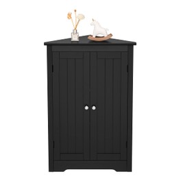 Iwell Corner Cabinet, Floor Corner Storage Cabinet with 2 Doors and Storage Shelves, Free-Standing Corner Cabinet for Bathroom, Living Room, Kitchen, Bedroom, Black