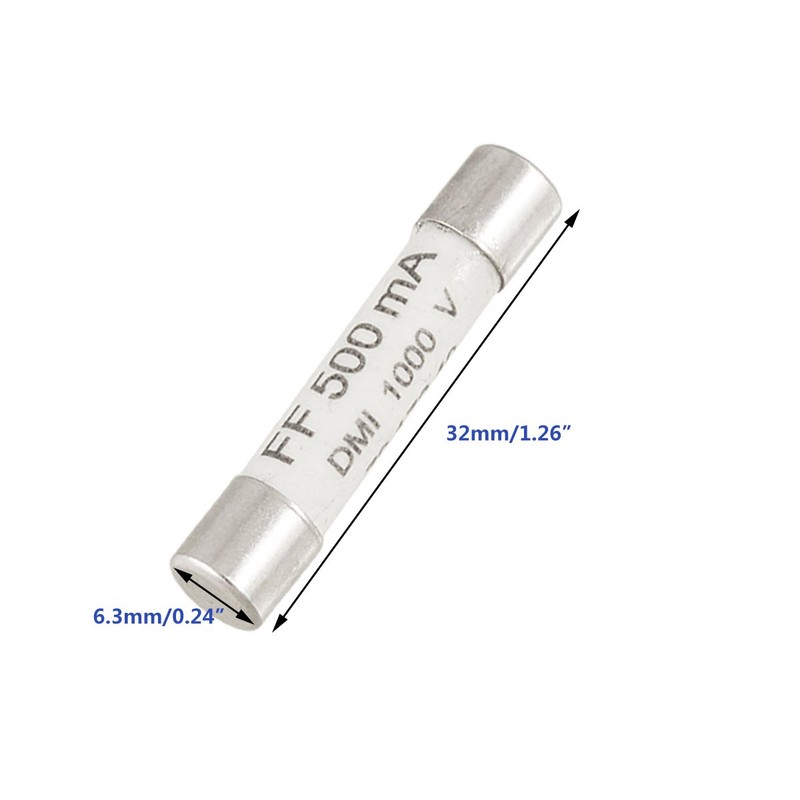 YXQ 1000V 500mA Ceramic Fuse 6.3 x 32mm White for