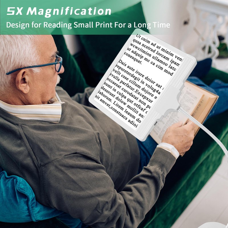 5X Rechargeable Floor Magnifying Glass with Light and Stand,43 LED