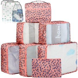 10 Packing Cubes for Suitcases – Luggage Organiser in Various Sizes – Mesh Travel Packing Cube Set in Assorted Colours (10 Leopard Print Mixed Sizes)