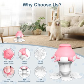 Ankilo Puppy & Kitten Feeder - 5 Teat Elevatable Milk Feeder for Multiple Puppies & Kittens, Doggie & Rabbit Feeding Station (Pink)