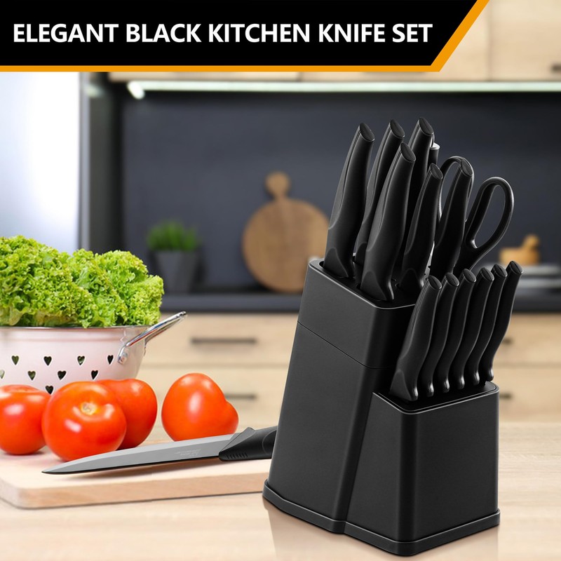 E-far Knife Set with Block, 15 Pieces Kitchen Knife Block