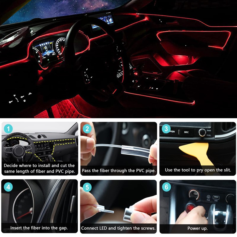 DEHERANE Interior Car LED Strip Lights, RGB 6 in 1