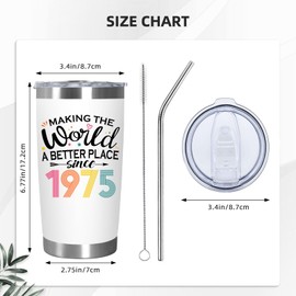 50th Tumbler 20oz with Key Chain, 50th Birthday Gifts Men - 1975 50th Birthday Decorations for Women-50 Year Old Gifts for Men, Women, Mom, Dad, Wife, Husband - 20oz Tumbler