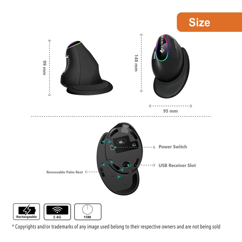 J-Tech Digital Ergonomic Mouse with Wireless Connection, Removable Palm Rest,