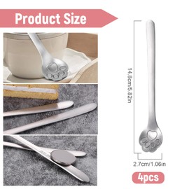 Benaton 4 Pieces Stainless Steel Teaspoons Cat Paw Coffee Spoons Dessert Spoons Set