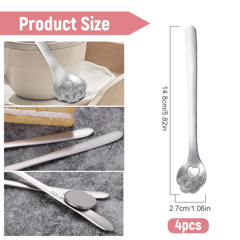 Benaton 4 Pieces Stainless Steel Teaspoons Cat Paw Coffee Spoons