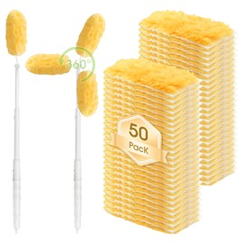 50 Pack Duster Refill Compatible with 1 Extendable Handle, 360 Heavy Duty Duster Kit with 1 Handle, Multi-Surface Disposable Dusters Refills for Cleaning Corner, Furniture, Car, Blinds