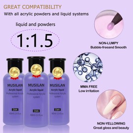 Acrylic Nail Kit - Acrylic Liquid Monomer and Acrylic Powder Set,Professional Monomer Liquid 6oz With 3 Colors Clear Pink White Acrylic Powder Acrylic Nail System Set For Acrylic Liquid Nails Kit