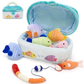 8pcs Magnetic Plush Fishing Toys for Toddlers Kids - Fishing Game Pretend Play Toys, My First Tackle Box Plush, Fish Stuffed Animals with Tackle Bag & Fishing Rod, Gift for Boys Girls Children
