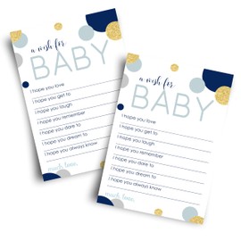 Navy and Gold Wishes for Baby Shower (20 Pack) Cute Words of Wisdom for Boys - Creative Guest Book Alternative & Keepsake Activity for Baby Showers, Birthday Celebrations - 4x6 Cards