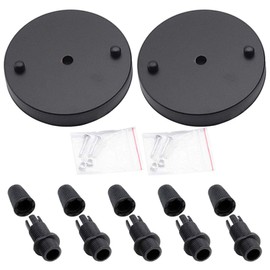 Carkio Ceiling Canopy Light Kit,2PCS 3.9Inch Black Ceiling Plate Chassis Base Pendant Light Accessories+5PCS Black Strain Reliefs Connectors Cord Grips for Pendant Light Ceiling Lighting