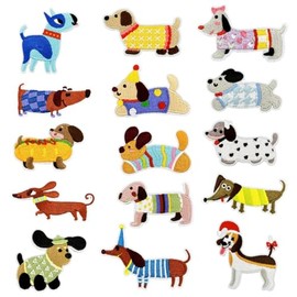 OQOQ Cute Dog Embroidered Patches(15 Pcs) - 2.7 inches Funny Iron on Patches for Clothes Sew on Applique Patch for Clothing Jeans Repair Decoration DIY Accessory