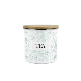 Purely Home Wild Rabbits Tea Canister - Green Metal Enamel Medium Sized Kitchen Food Storage Container