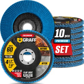 Zirconia Flap Discs 4 1/2 for Angle Grinder - 60 Grit Flap Wheels for Stainless Steel and Sheet Metal - Grinder Sanding Disc 7/8 Arbor (10 Pack) GRAFF