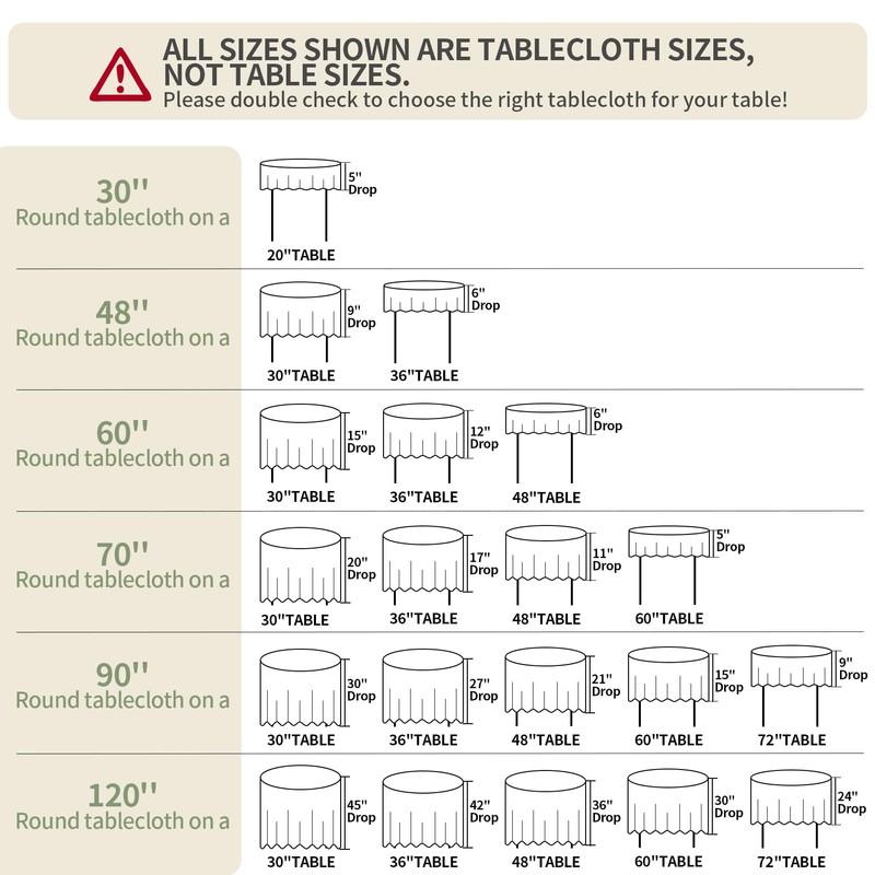 BYDOLL Table Cloth Round 60 Inch Tablecloth Fits Max50 Inch
