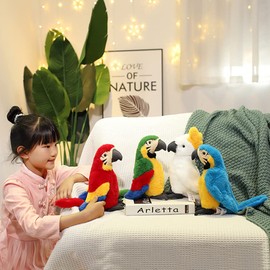 ISAKEN Cuddly Toy Parrot Toy Cute Parrot Plush Toy Animal Hand Puppets Stuffed Toy Soft Hug Plush Cushion Cuddly Gift for Children Boys Girls